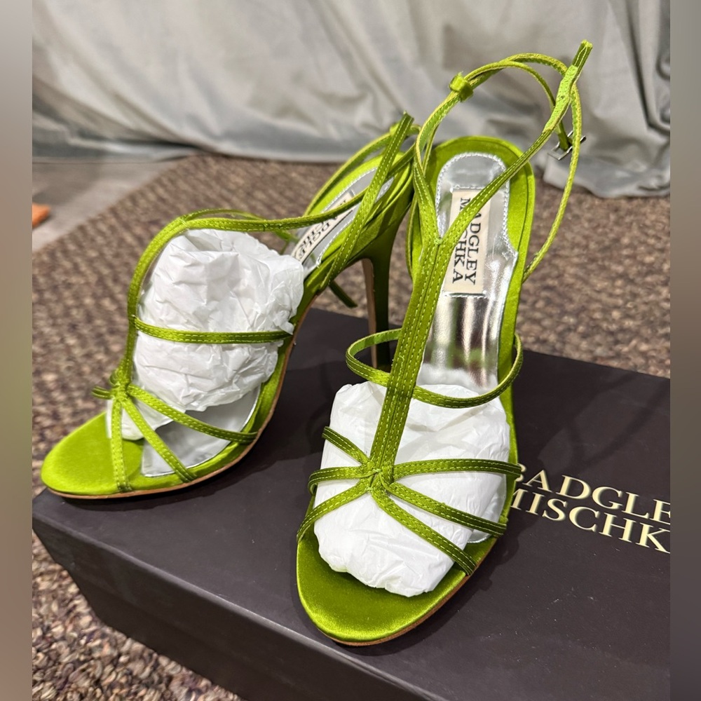 Badgley Mischka Lime Green Satin Strappy Heels